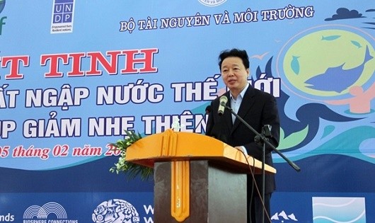 Bộ trưởng Bộ Tài nguyên và Môi trường Trần Hồng Hà phát biểu tại buổi lễ. (Ảnh: NDĐT)