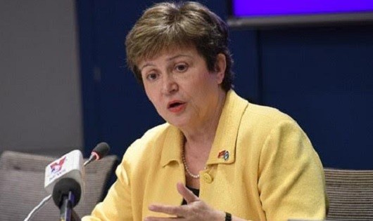 Bà Georgieva tại cuộc họp báo