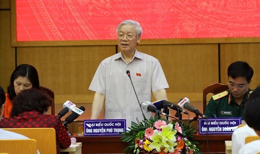 Tổng Bí thư Nguyễn Phú Trọng phát biểu tại buổi tiếp xúc cử tri Hà Nội.