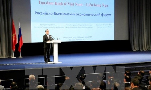 Chủ tịch nước Trần Đại Quang dự và phát biểu tại Lễ khai mạc Tọa đàm Kinh tế Việt-Nga. (Ảnh: Nhan Sáng/TTXVN)