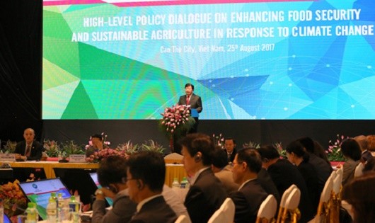 Phó Thủ tướng Trịnh Đình Dũng phát biểu tại phiên khai mạc đối thoại chính sách an ninh lương thực. Ảnh: VGP/Xuân Tuyến