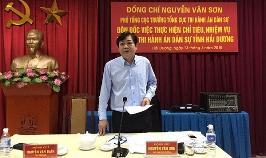 Phó Tổng cục trưởng Tổng cục THADS Nguyễn Văn Sơn phát biểu tại buổi làm việc.