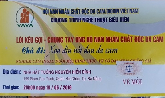 Vé mời in logo, tên Hội Nạn nhân chất độc da cam/dioxin Việt Nam.