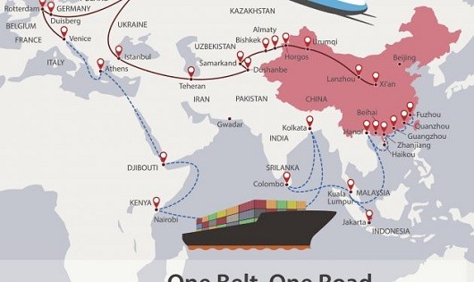 Biểu đồ phạm vi sáng kiến “Vành đai, Con đường” do Trung Quốc đề xuất.