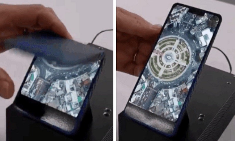 Bản dựng về mẫu smartphone màn hình gập với thiết kế vỏ sò đến từ Samsung. Ảnh: Ben Geskin.