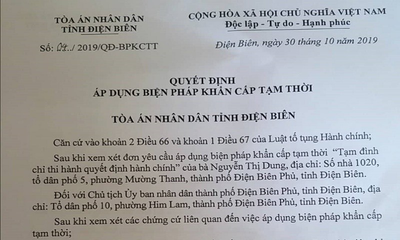 Văn bản của TAND tỉnh Điện Biên.