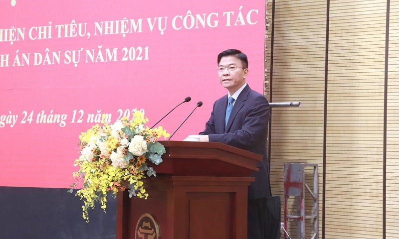 Bộ trưởng Lê Thành Long dự và chỉ đạo Hội nghị triển khai công tác THADS năm 2021 của TP Hà Nội.