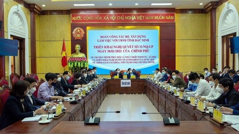 Toàn cảnh buổi làm việc giữa Đoàn công tác Bộ Xây dựng với UBND tỉnh Bắc Ninh.