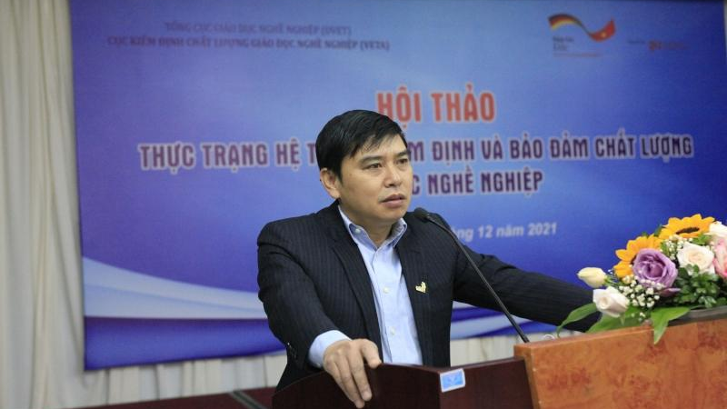 TS Phạm Vũ Quốc Bình, Phó Tổng Cục trưởng Tổng Cục Giáo dục nghề nghiệp phát biểu tại hội thảo