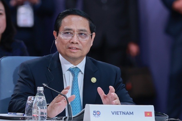 Thủ tướng Phạm Minh Chính dự và phát biểu tại Phiên họp toàn thể Hội nghị Cấp cao đặc biệt ASEAN -Australia - Ảnh: VGP/Nhật Bắc