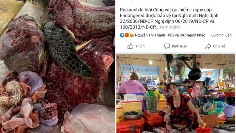 Ngang nhiên xẻ thịt rùa biển ở chợ thành phố Hà Tiên, Kiên Giang