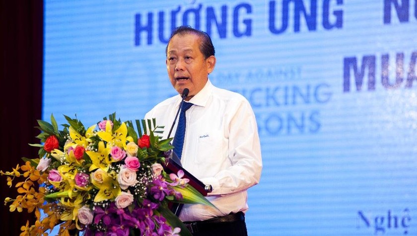 Phó Thủ tướng Trương Hòa Bình phát biểu tại lễ mít tinh “Ngày toàn dân phòng, chống mua bán người 30/7”.