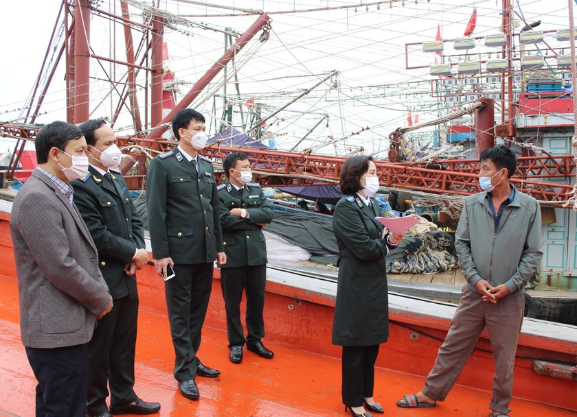 Đoàn kiểm tra thực tế và định giá giá trị tài sản đối với các vụ án tín dụng ngân hàng liên quan đến tàu cá ở huyện Quỳnh Lưu (ảnh TT)