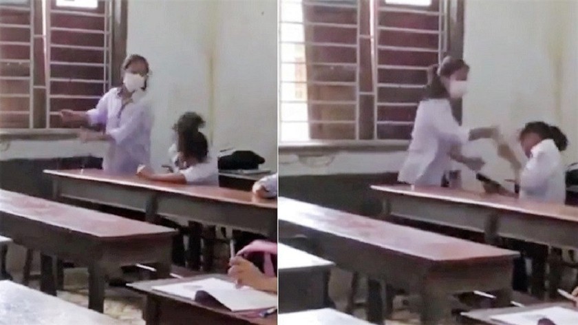 Một vụ bạo lực học đường ở Nghệ An (ảnh cắt từ clip)