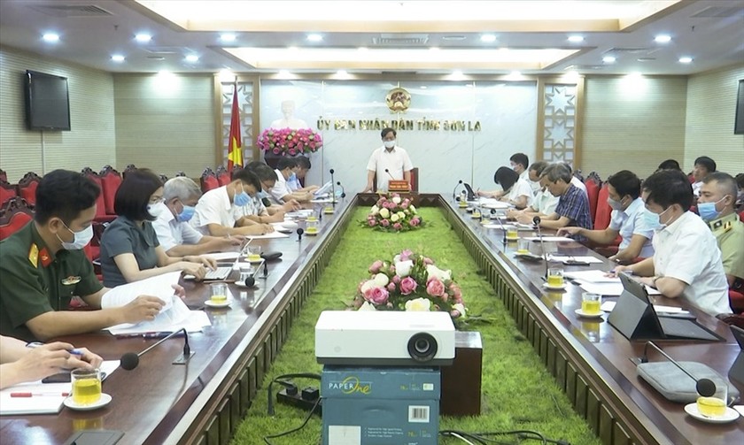 Toàn cảnh họp Ban Chỉ đạo phòng, chống dịch bệnh Covid -19 tỉnh Sơn La.
