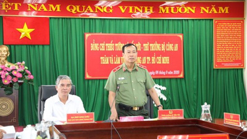 Thứ trưởng Lê Tấn Tới phát biểu tại buổi làm việc với Công an TP HCM.
