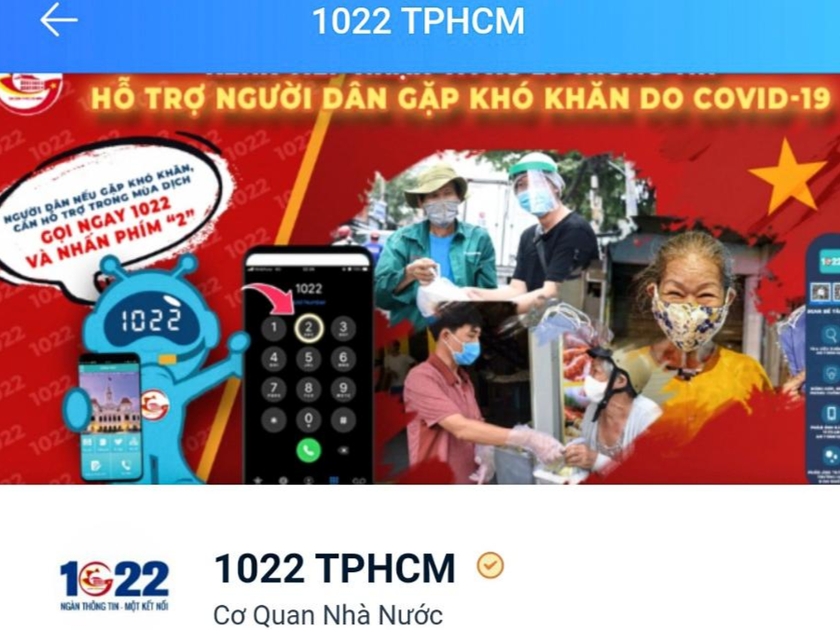 Cổng thông tin 1022 của TP HCM trên kênh Zalo: 1022 TPHCM. 