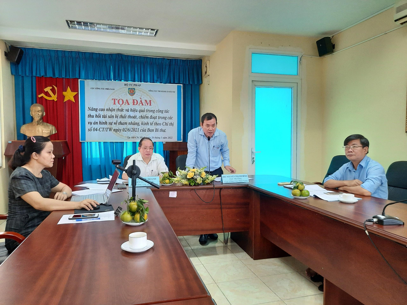 Cục trưởng Cục CTPN Nguyễn Thanh Bình trình bày báo cáo công tác thu hồi tài sản trong các vụ án hình sự về tham nhũng, kinh tế.