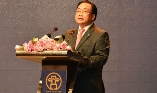 Bí thư Thành ủy Hà Nội Hoàng Trung Hải phát biểu tại Hội nghị.