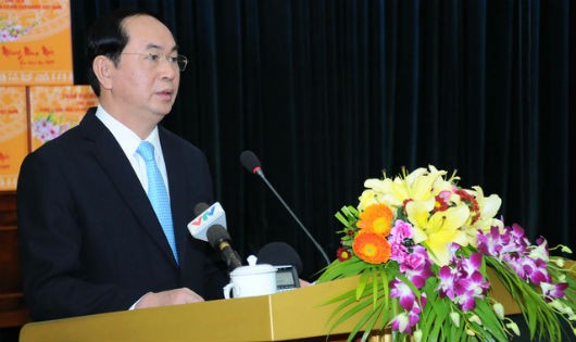 Chủ tịch nước Trần Đại Quang phát biểu tại buổi thăm và chúc tết cán Bộ GD&ĐT.