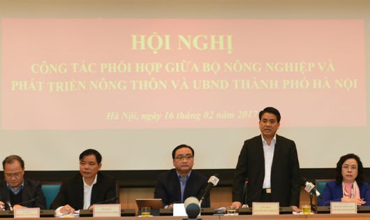 Chủ tịch UBND TP Hà Nội Nguyễn Đức Chung phát biểu tại Hội nghị Bộ NN&PTNT làm việc với TP Hà Nội