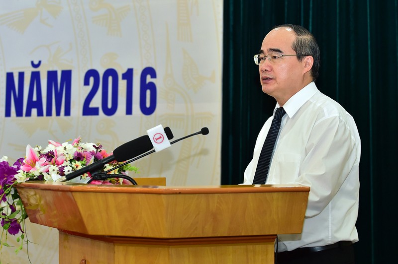 Chủ tịch Ủy ban Trung ương MTTQ Việt Nam Nguyễn Thiện Nhân phát biểu tại buổi Lễ. 