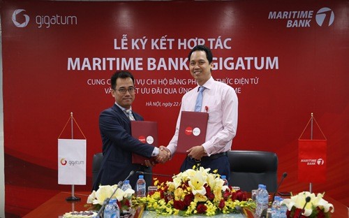 Lễ ký kết hợp tác giữa MSB và Công ty Cổ phần Gigatum Việt Nam ngày 22/6.