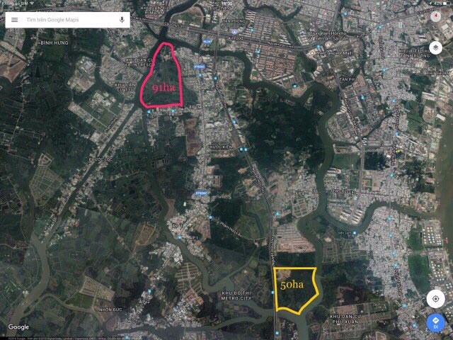 Dự án của QCGL chụp từ vệ tinh (2 dự án cách nhau 10 km).