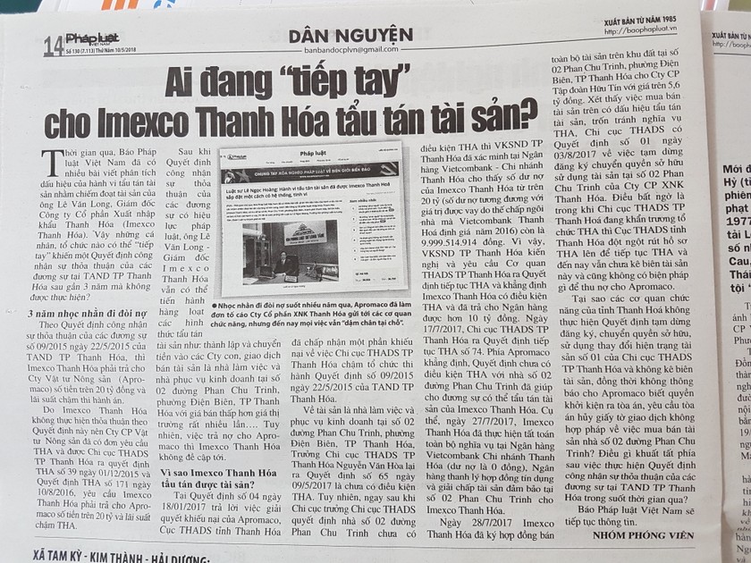 Tiếp vụ Inmexco Thanh Hoá tẩu tán tài sản: Có hay không sự tiếp tay của Toà án? 