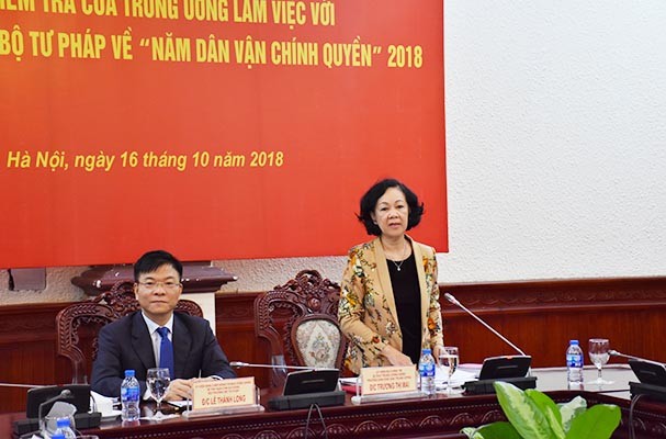 Ủy viên Bộ Chính trị, Bí thư Trung ương Đảng, Trưởng Ban Dân vận Trung ương Trương Thị Mai đánh giá cao kết quả của Bộ Tư pháp trong công tác dân vận