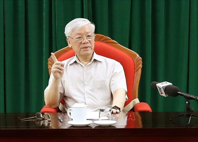 Tổng Bí thư, Chủ tịch nước Nguyễn Phú Trọng phát biểu kết luận buổi họp. Ảnh: Trí Dũng/TTXVN