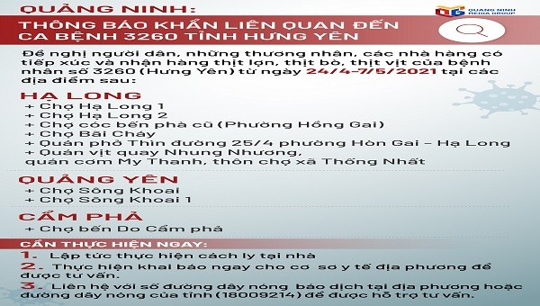 Quảng Ninh thông báo khẩn liên quan bệnh nhân số 3260