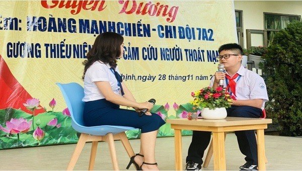 Em Hoàng Mạnh Chiến, lớp 7A2, Trường THCS Cẩm Thịnh, TP Cẩm Phả chia sẻ về hành động cứu người thoát nạn.