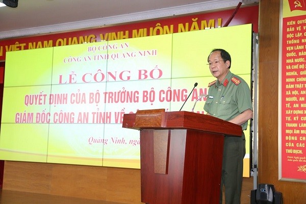 Đại tá Vũ Thanh Tùng, Phó Giám đốc Công an tỉnh Quảng Ninh phát biểu chỉ đạo tại lễ công bố.