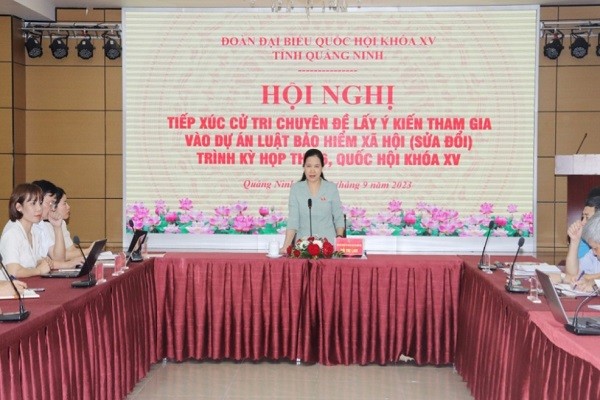 Đại biểu Quốc hội tỉnh Quảng Ninh khóa XV Đỗ Thị Lan phát biểu tại hội nghị.