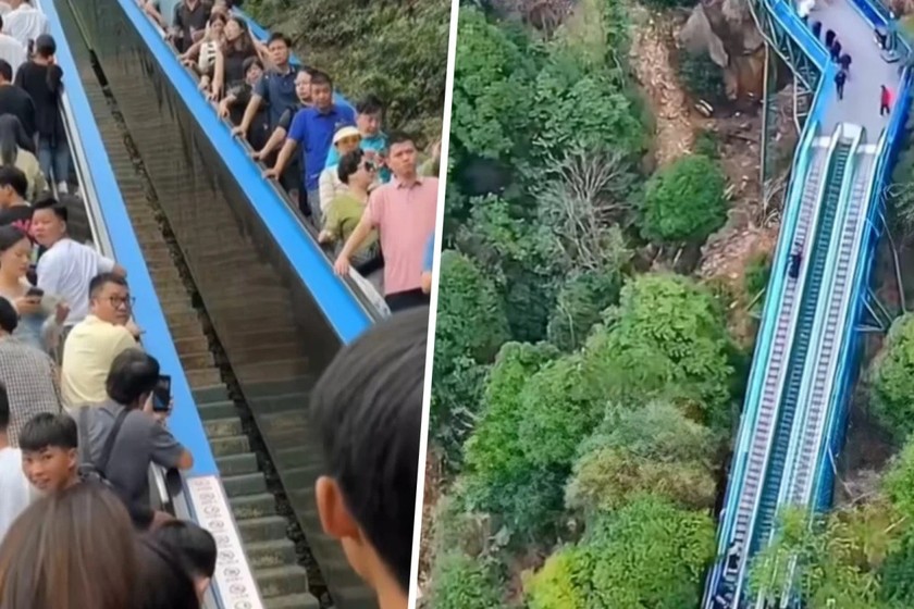 Hệ thống thang cuốn mới lắp đặt trên núi Tianyu, Trung Quốc. (Ảnh: SCMP)
