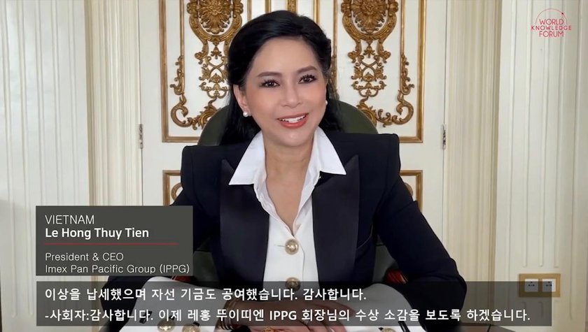 Bà Lê Hồng Thủy Tiên phát biểu trực tuyến tại buổi lễ