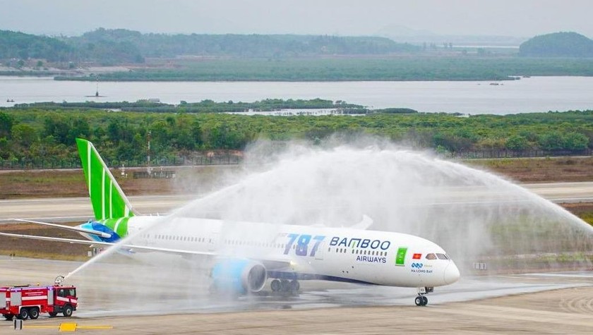 Lễ chào đón máy máy Boeing 787-9 Dreamliner đầu tiên của Bamboo Airways tại Cảng hàng không Vân Đồn (tỉnh Quảng Ninh)