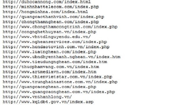 Một số địa chỉ web Việt Nam bị hacker tấn công. (Nguồn: chụp từ securitydaily.net)