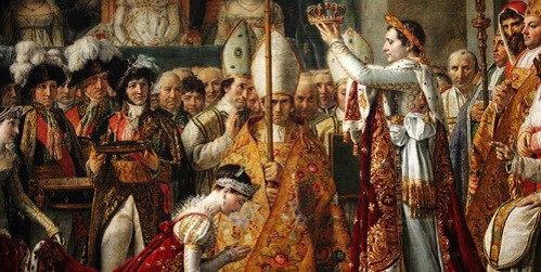 Cảnh Josephine nhận vương miện hoàng hậu được tái hiện trong tác phẩm hội họa nổi tiếng đặt tại bảo tàng Louvre. Ảnh: alenvert.