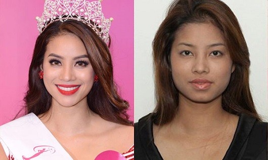 Hình ảnh gây tranh cãi của Phạm Hương trước và sau khi tham gia Hoa hậu Hoàn vũ Việt Nam 2015.