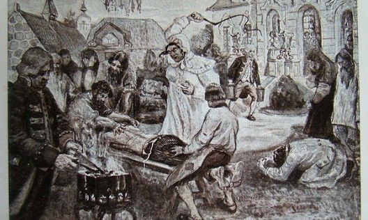 Bức vẽ đặc tả cảnh bá tước Darya Nikolayevna Saltykova tra tấn nạn nhân 