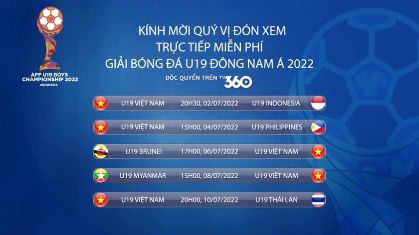 Lịch thi đấu Giải vô địch U19 Đông Nam Á 2022