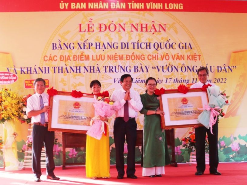 Các địa điểm lưu niệm cố Thủ tướng Võ Văn Kiệt tại Vĩnh Long nhận Bằng xếp hạng Di tích Quốc gia