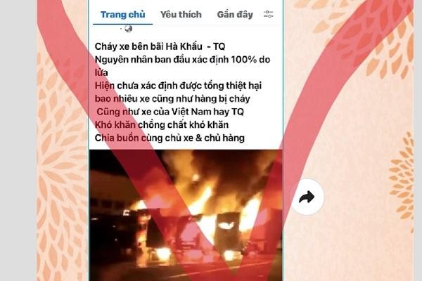 Thông tin cháy xe hàng xuất khẩu của Việt Nam tại Hà Khẩu (Trung Quốc) là tin đồn sai sự thậtẢnh: Ban quản lý Khu kinh tế tỉnh Lào Cai cung cấp