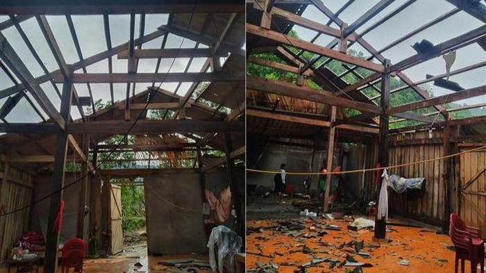 Nhiều ngôi nhà tại xã Gia Hội bị tốc mái, hư hỏng nặng. Ảnh: VTC News