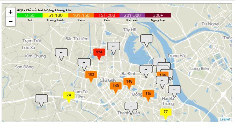 Chất lượng không khí tại Hà Nội ở thời điểm 17h ngày 15/11.