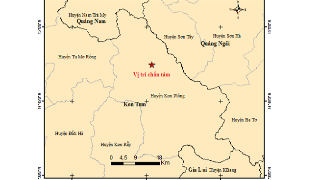Các trận động đất trong ngày 5/1 tại huyện Kon Plông, tỉnh Kon Tum. Ảnh: Viện Vật lý địa cầu