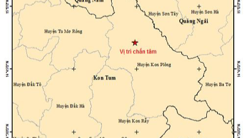 Vị trí tâm chấn của trận động đất thứ 3 (ngày 6/5/2022) tại Kon Tum.