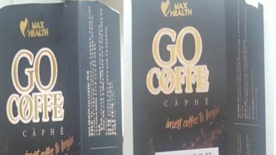 Sản phẩm Cà phê MAX HEALTH GO COFFEE vừa bị cơ quan chức năng phát hiện có chứa chất cấm gây hại cho sức khỏe. Ảnh: Cục An toàn thực phẩm